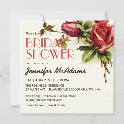 Vintage Red Rose Bridal Shower Invitation