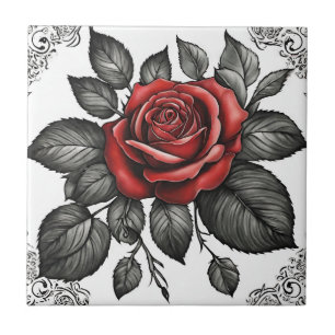 Vintage Red Rose Ceramic Tile