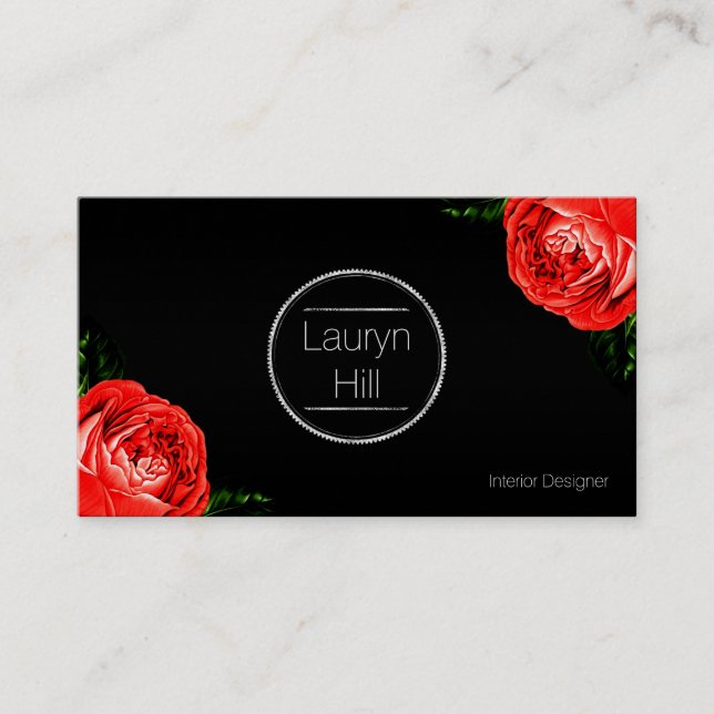Vintage Red Rose Design Business Card (Front)