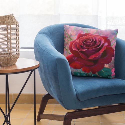 Vintage Red Rose Garden Throw Pillow