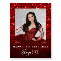 Vintage Red Rose Gold Birthday Party Photo