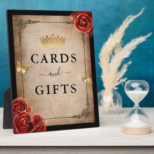 Vintage Red Rose Gold Black Cards and Gifts Sign Plaque