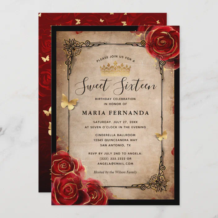 Romantic Red Rose Wedding Invitation,Black,Red Roses,Gold Print,Shimmery,Elegant,Custom,Printed Invitation,Wedding Set,Optional RSVP Card
