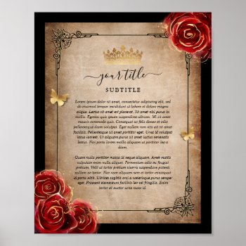 Vintage Red Rose Gold Black Royal Parchment Paper Poster by Raphaela_Wilson at Zazzle