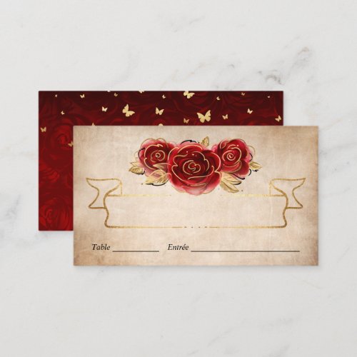 Vintage Red Rose Gold Crown Elegant Escort Place Card