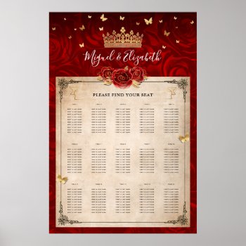 Vintage Red Rose Gold Crown Floral Seating Charts by Raphaela_Wilson at Zazzle