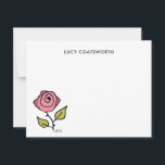 Vintage Red Rose Hand-Illustrated Elegant  Note Card<br><div class="desc">This beautiful note card featuring a simple single red rose is a personalized tribute to spring and summer roses. The Art Nouveau style bloom is my own original artwork. Your personalization appears in classic block lettering, adding a personalized touch to each card. These flat cards, with a classic white background,...</div>