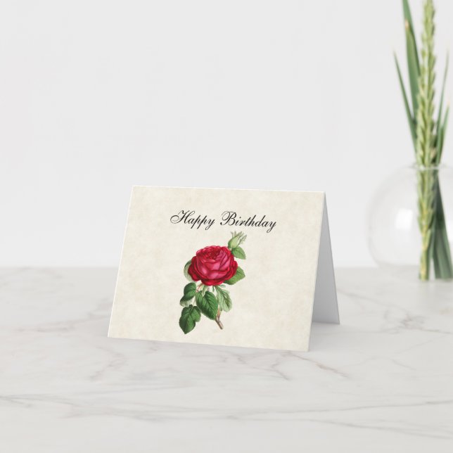 Vintage Red Rose Happy Birthday Card (Front)