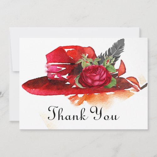 Vintage Red Rose Hat Flat Thank You Card