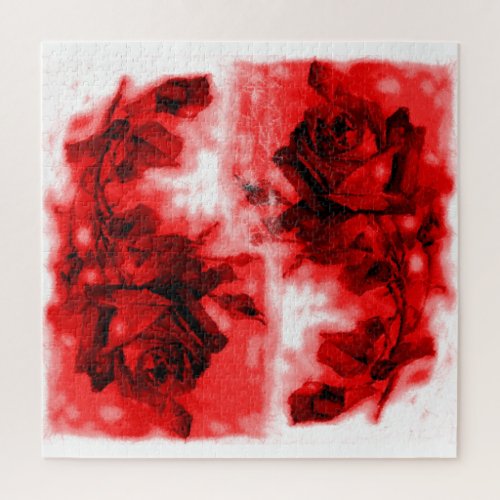 Vintage Red Rose Illustration Flowers Art Jigsaw Puzzle
