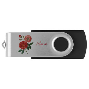 Vintage Red Rose Illustration Thunder_Cove Flash Drive