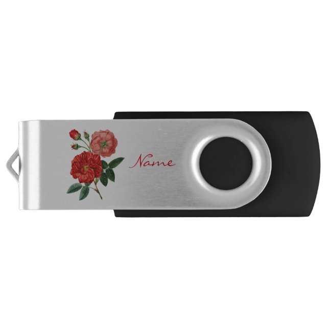 Vintage Red Rose Illustration Thunder_Cove Flash Drive (Back)