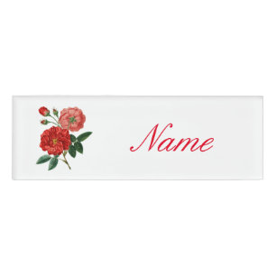 Vintage Red Rose Illustration Thunder_Cove Name Tag