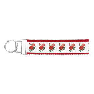 Vintage Red Rose Illustration Thunder_Cove Wrist Keychain