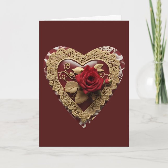 Vintage Red Rose Lace Valentine's Day Heart Card (Front)