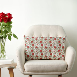 Vintage Red Rose Lumbar Pillow