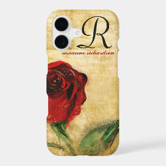 Vintage Red Rose Monogram iPhone X Case
