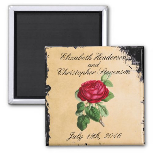 Vintage Red Rose on a Faux Tan Leather Background Magnet