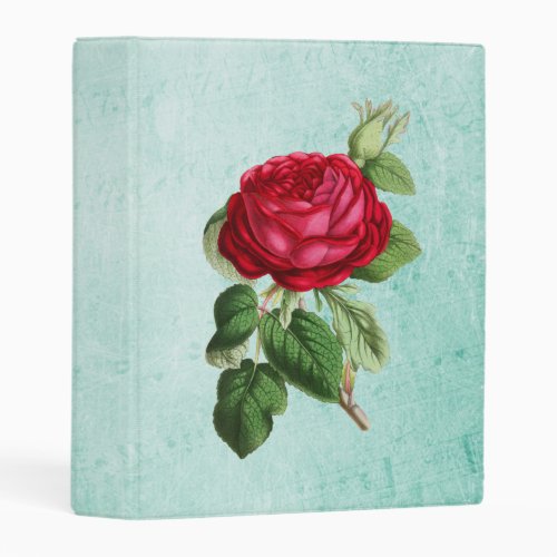 Vintage Red Rose on Faux Parchment Background Mini Binder