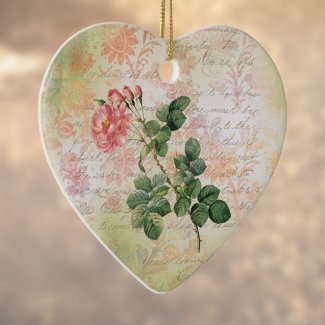 Vintage Red Rose on Pink Damask with Handwriting