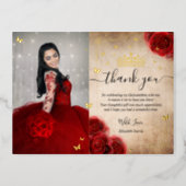 Vintage Red Rose Parchment Thank You Real Foil Invitation Postcard (Front)