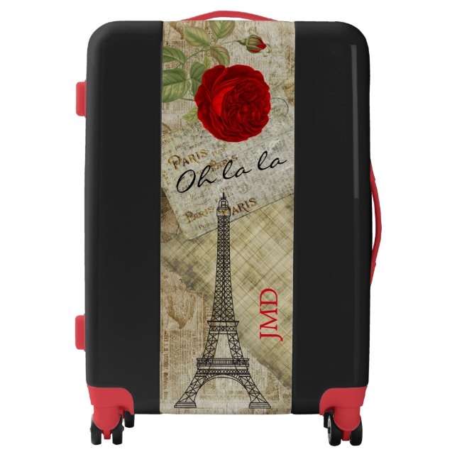 Vintage Red Rose Paris Style - Monogram Luggage (Front)