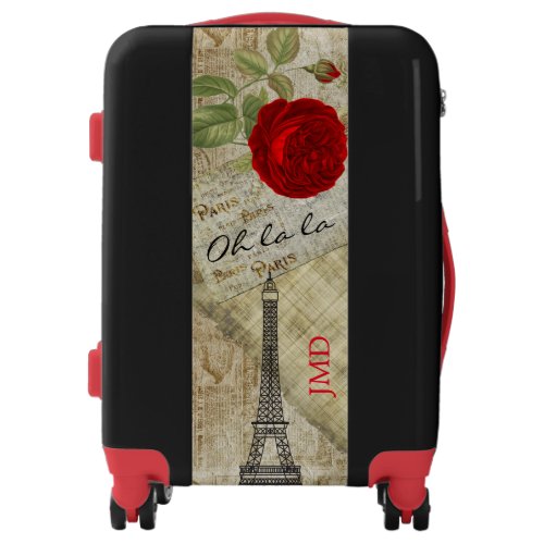 Vintage Red Rose Paris Style _ Monogram Luggage