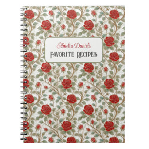 Vintage Red Rose Personalized Recipe Notebook