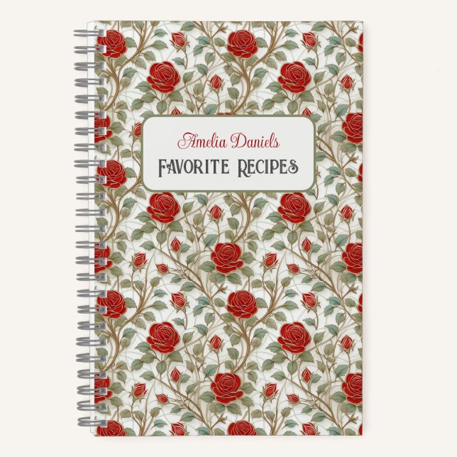 Vintage Red Rose Personalized Recipe Notebook (Front)