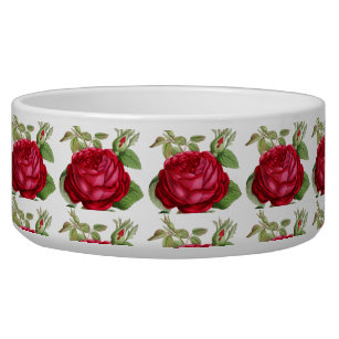Vintage Red Rose Pet Food / Water  Bowl