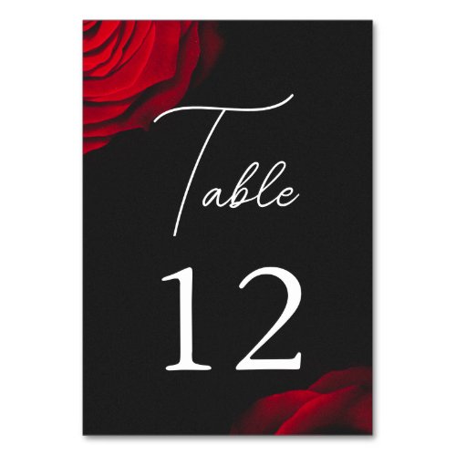Vintage red rose petal flower dark grey wedding table number