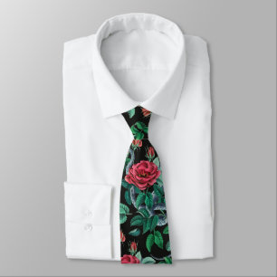 Vintage Red Rose & Snake Pattern Neck Tie
