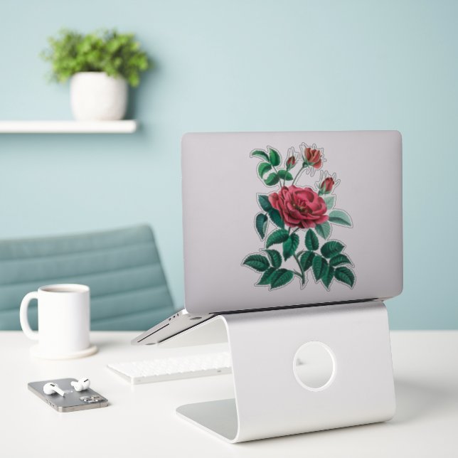 Vintage Red Rose Sticker (Laptop On Desk)