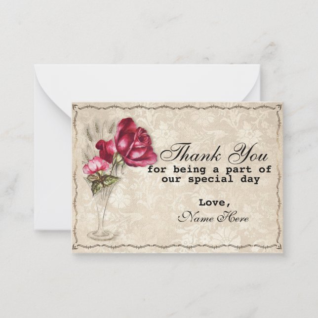 Vintage Red Rose Thank You Note Card (Front)