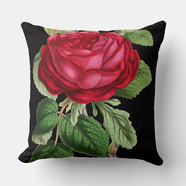 Vintage Red Rose Throw Pillow (Front)
