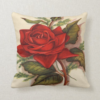 Vintage Red Rose Throw Pillow