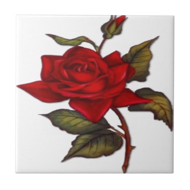 Vintage Red Rose Tile (Front)