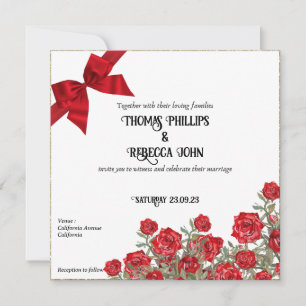 Vintage Red Rose Watercolor Floral Wedding Invitation