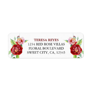 Vintage Red Rose Watercolor Return Address Label