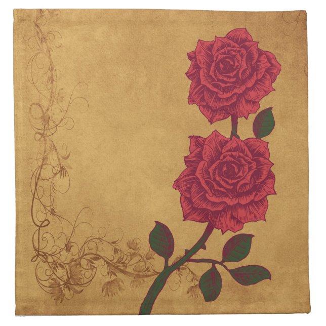 Vintage Red Rose Wedding Napkin (Front)