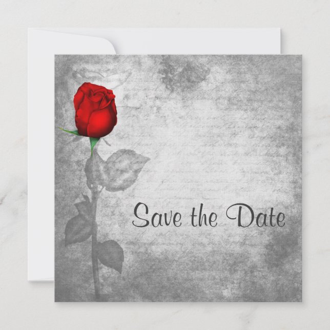 Vintage Red Rose Wedding Save The Date (Front)