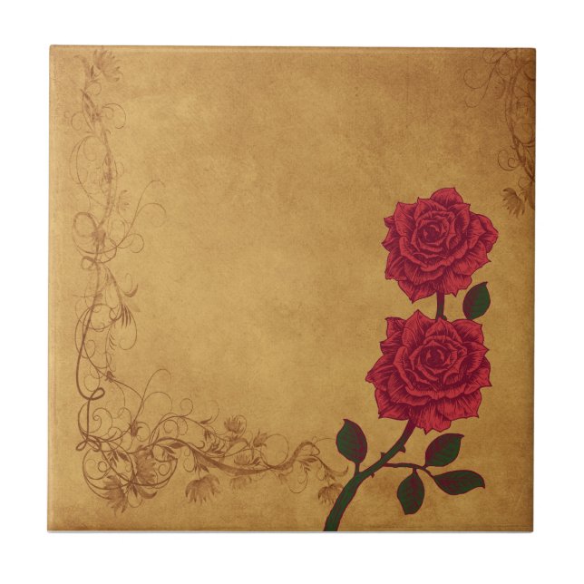 Vintage Red Rose Wedding Tile (Front)