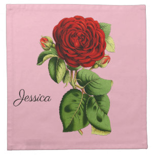Vintage Red Rose with Your Name Cloth Napkin