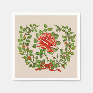 Vintage Red Rose Wreath Floral Greeting Art Napkins