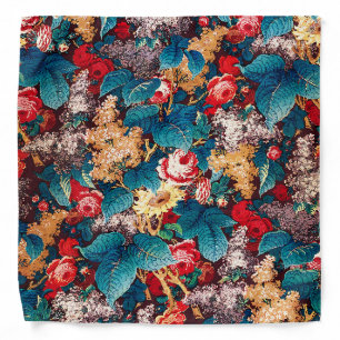 Vintage red roses and lilac floral pattern bandana