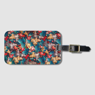 Vintage red roses and lilac floral pattern luggage tag