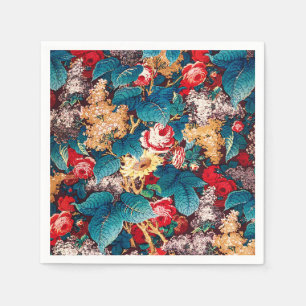 Vintage red roses and lilac floral pattern napkins