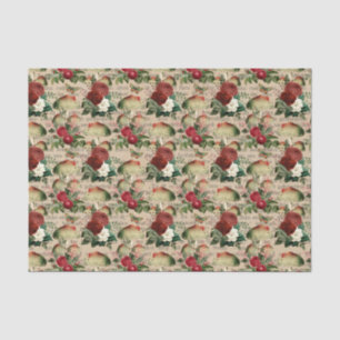 Vintage Red Roses and Mushrooms Tissue Paper