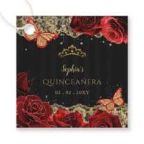 Vintage Red Roses Black Gold Lace Quinceañera Favor Tags
