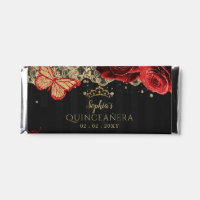 Vintage Red Roses Black Gold Lace Quinceañera